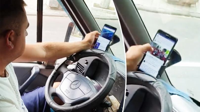 Şoferul unui microbuz, filmat cum se uită pe Internet în timp ce conduce
