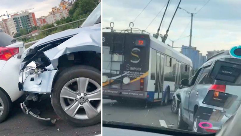 Accident în lanț pe viaductul din Capitală. 4 automobile, avariate