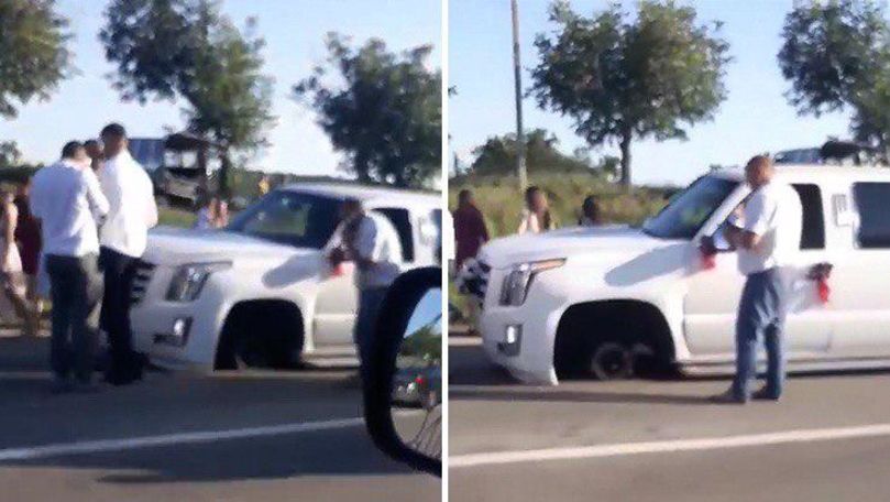Imagini virale: Miri şi nuntaşi, cu limuzina stricată în Chişinău