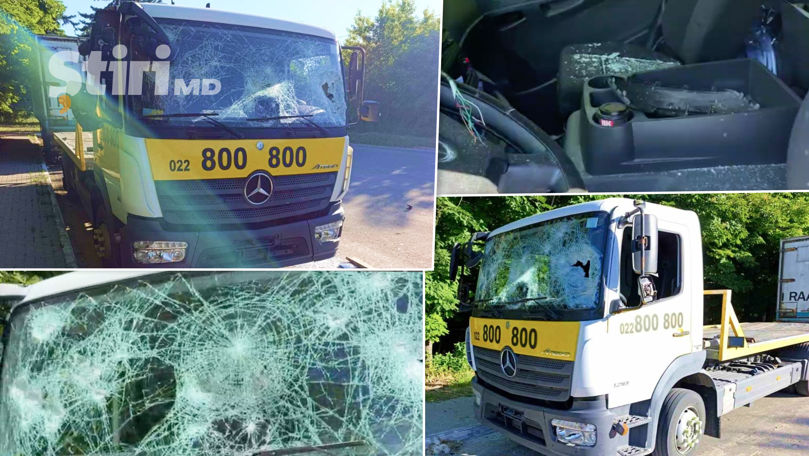 Un evacuator, vandalizat cu pietre în Chișinău: Pagubele s-ar ridica la mii de euro