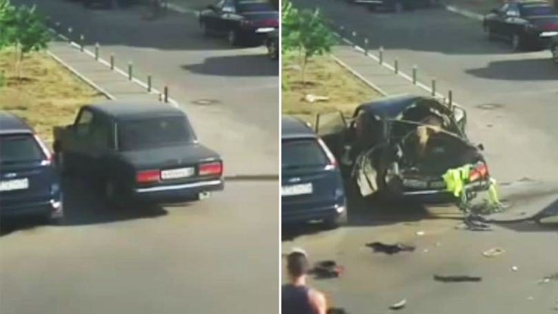 Momentul în care o mașină cu instalație GPL explodează din senin