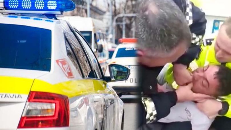 Imagini noi cu șoferul care a mușcat un polițist de deget