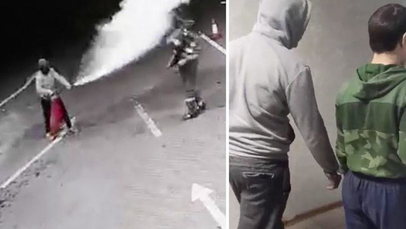Atac cu extinctorul, filmat la benzinărie: Cine sunt suspecții reținuți