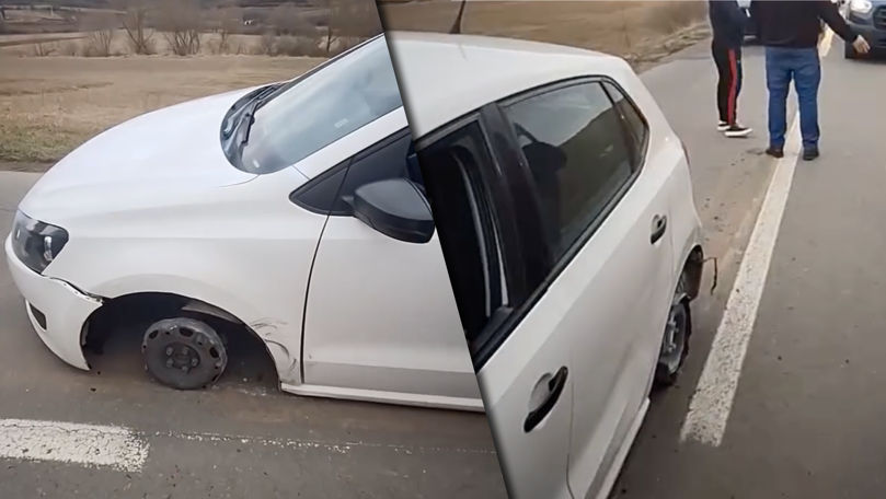 România: Un șofer a fost prins conducând o maşină fără cauciucuri