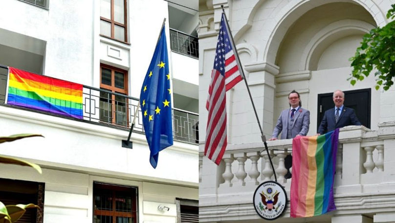 Simbolul LGBTQ a fost afișat pe două clădiri oficiale de la Chișinău