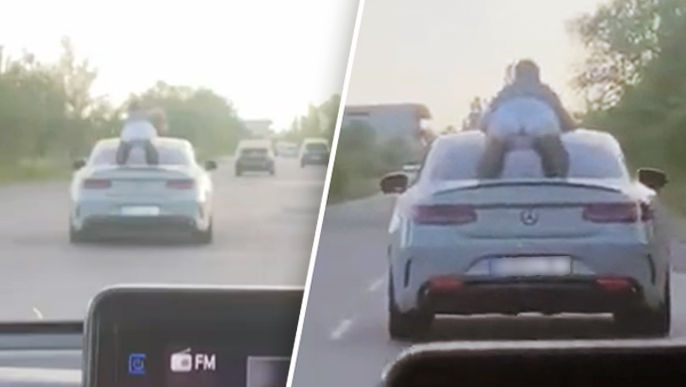Imagini revoltătoare: Bărbat, filmat pe acoperişul unui automobil