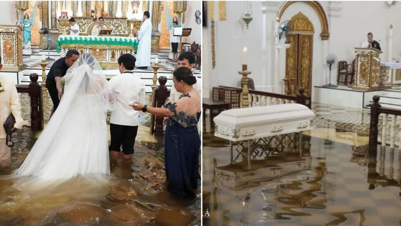 Filipinezii continuă să facă nunți și înmormântări în biserici inundate