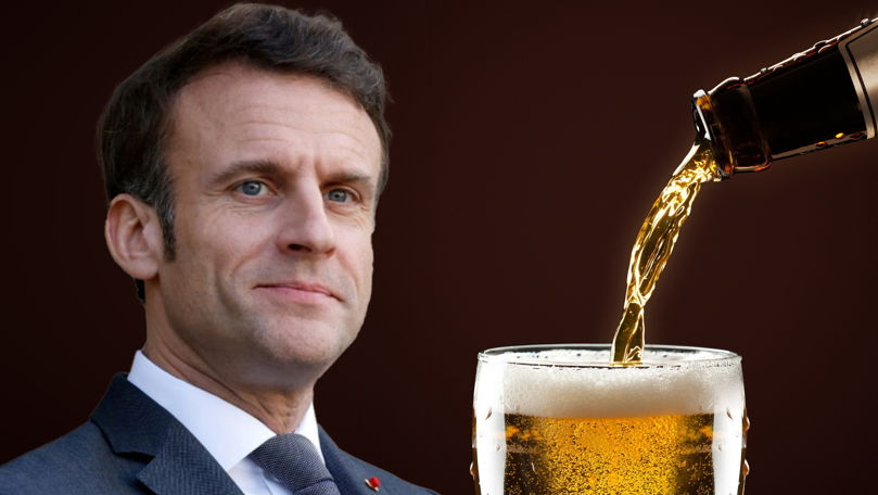 Provocare acceptată de Macron: În cât timp bea o sticlă de bere