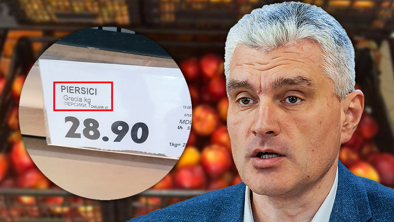 Александр Слусарь возмущен доминированием импортных персиков в сезон местных фруктов. Коллаж Point.md.