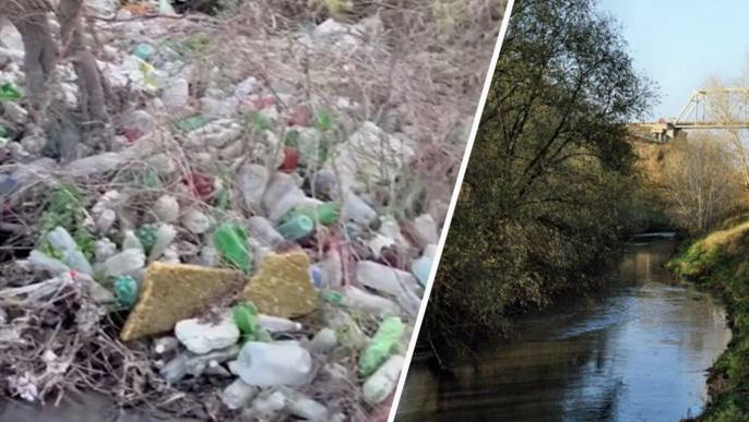 Imagini dezolante: Râul Bâc, transformat într-o insulă de plastic