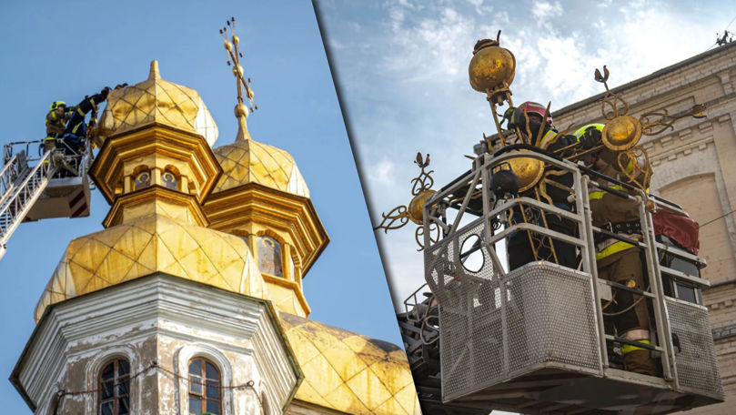 O cruce din aur uriașă a căzut de pe cupola Lavra Pecerska din Kiev