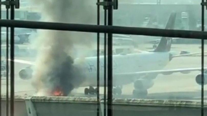 Panică pe aeroportul din Frankfurt: Un avion a luat foc pe pistă