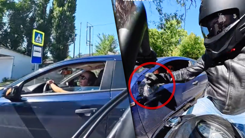 Conduită ostilă în trafic: Un motociclist a distrus oglinda unei mașini
