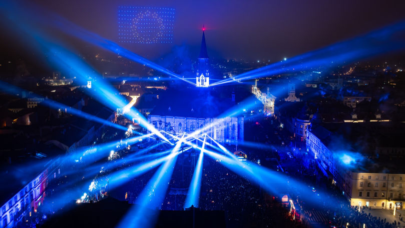 Cum a arătat spectacolul de lumini în Cluj-Napoca în noaptea dintre ani