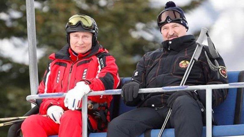 Vladimir Putin și Aleksandr Lukașenko, filmați cum se dau cu schiurile