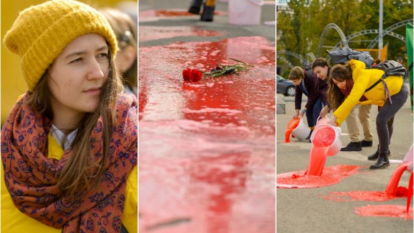 Flashmob neobișnuit: 70 de litri de sânge au curs în fața Guvernului