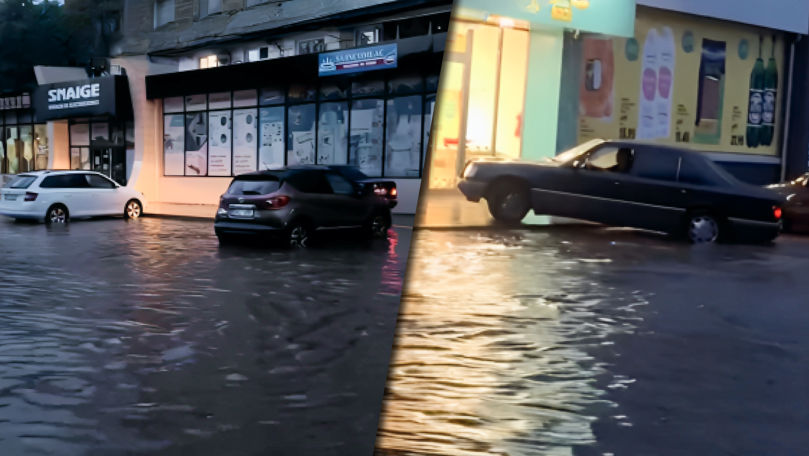 Ploaie abundentă la Ungheni: Străzile orașului, inundate