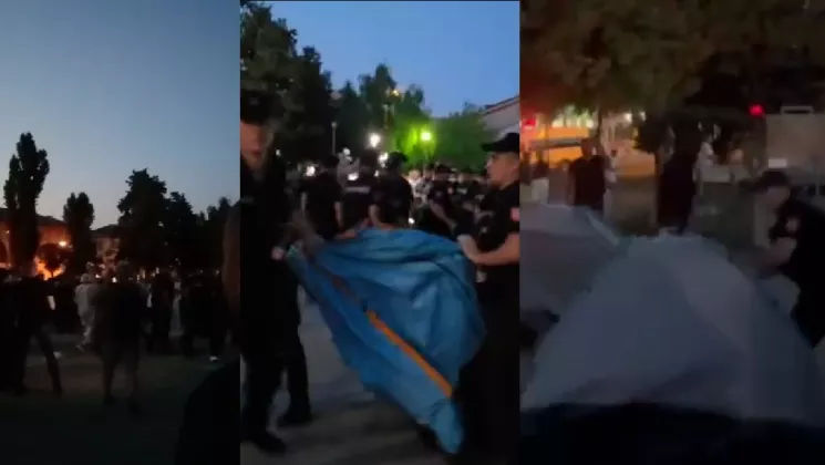 Protestul de la Gară s-a lăsat cu îmbrânceli: Poliția a scos corturile