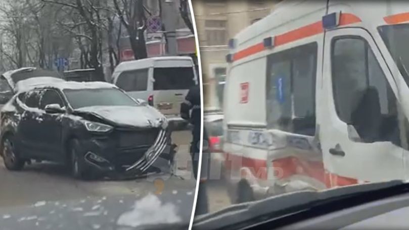 O ambulanță și un automobil s-au ciocnit în Capitală: 3 persoane, rănite