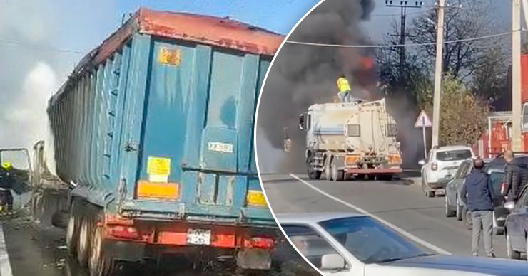 В Чукур-Минжире первыми горящий грузовик стали тушить турецкие дорожники.