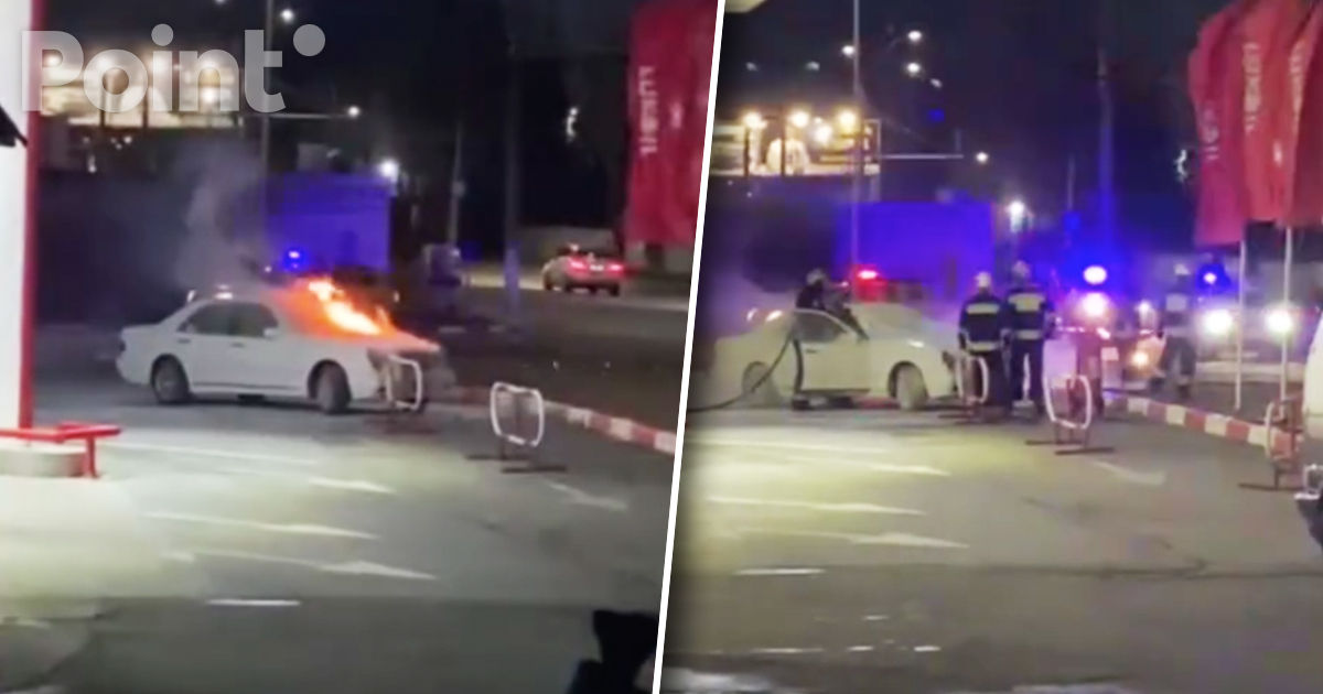 Un Mercedes a luat foc la o stație PECO din Bălți.