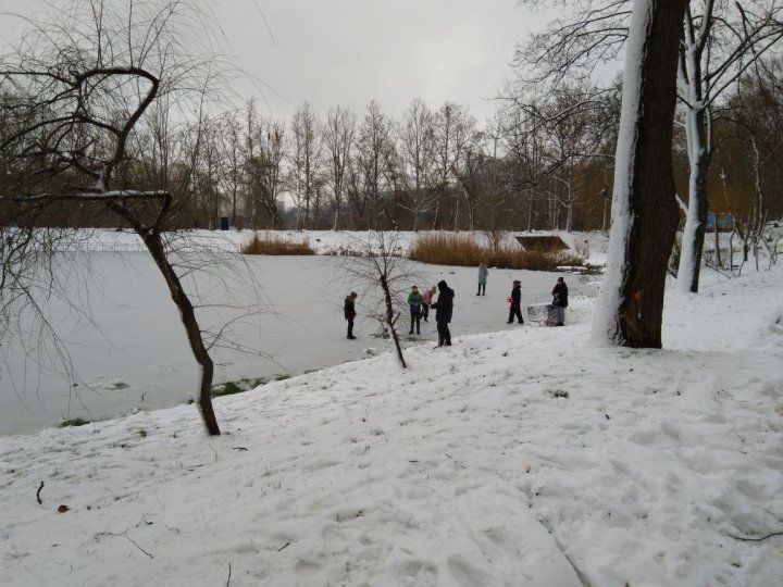 La plimbare pe gheaţă: Aventură pe lacul din parcul Valea Morilor