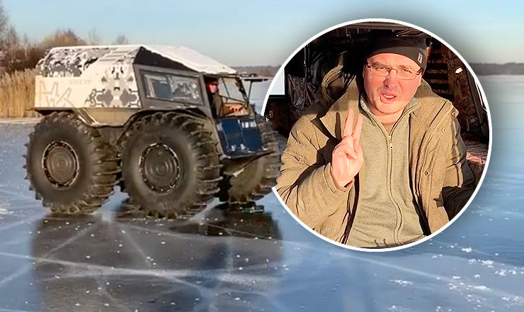  Ренато Усатый прокатился на вездеходе по замерзшей Волге.