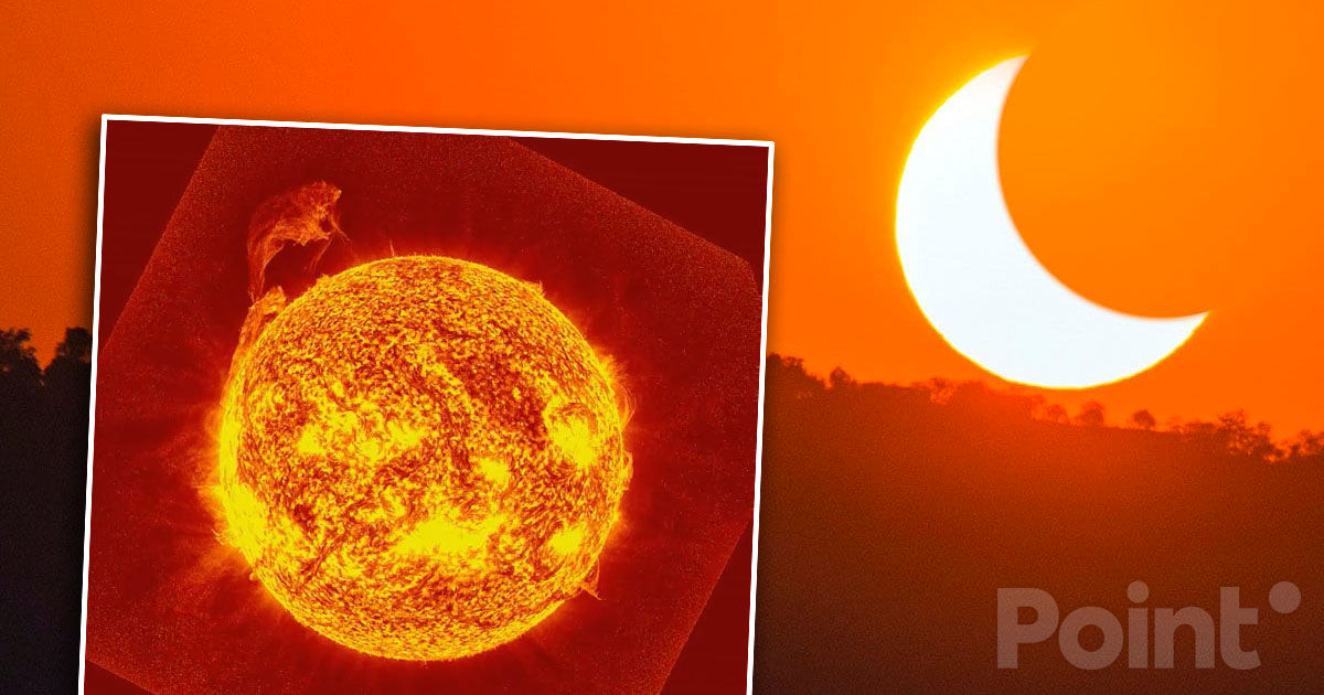 Sateliții au surprins ejecția de protuberanțe gigantice în timpul eclipsei Soarelui.