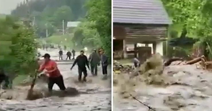 В Харгите в результате продолжительного ливня из берегов вышла река. Коллаж: Point.md.