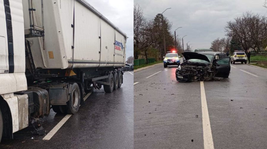 Accident la Sângerei: Un automobil și un camion s-au lovit violent.