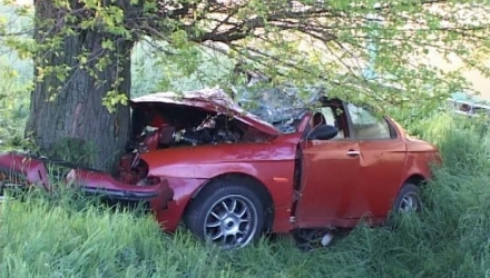 Un automobil s-a izbit puternic într-un copac aseară, la nici o oră de la producerea teribilului accident de la Nisporeni.