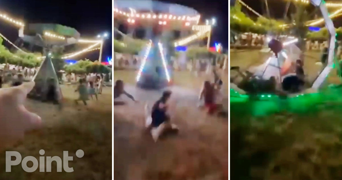 Momentul în care un carusel pentru copii se prăbușește la Costești, suprins în imagini video.