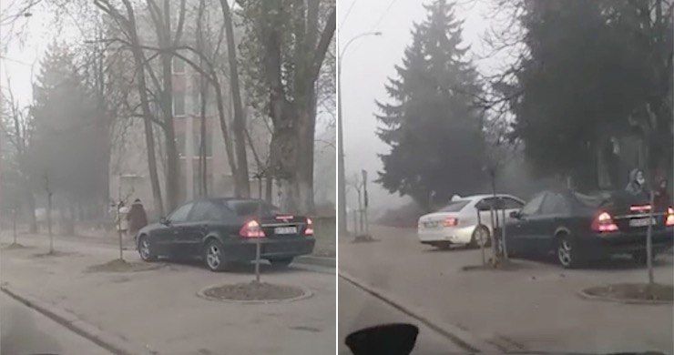 Сотрудница претуры сектора Рышкановка за рулем Mercedes поехала по тротуару.