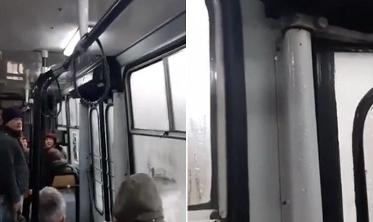 В столичном троллейбусе «пошел дождь».