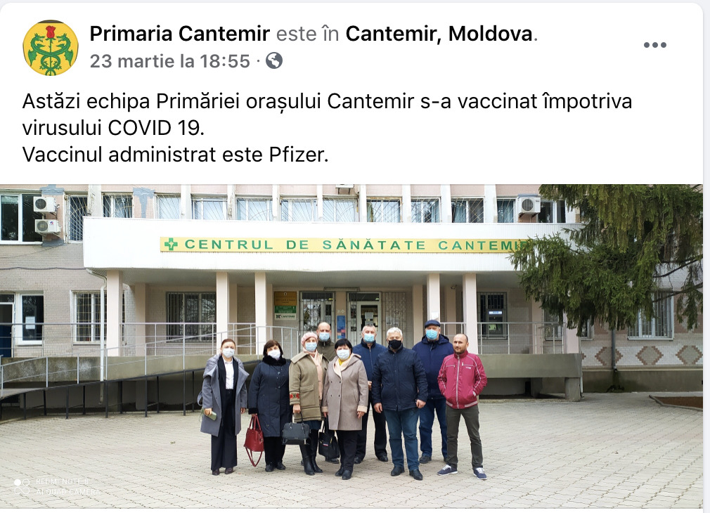 Примэрия Кантемира: Вся наша команда вакцинировалась Pfizer.
