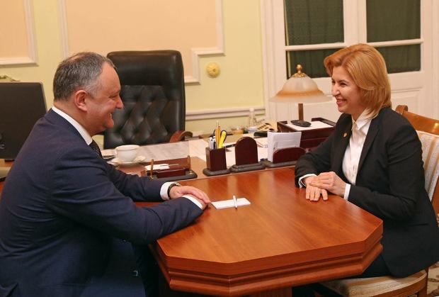Igor Dodon, la prima întrevedere în noua funcție cu Irina Vlah. Foto: facebook.com/ion.ceban