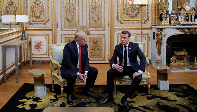 Президент США Дональд Трамп и президент Франции Эммануэль Макрон.