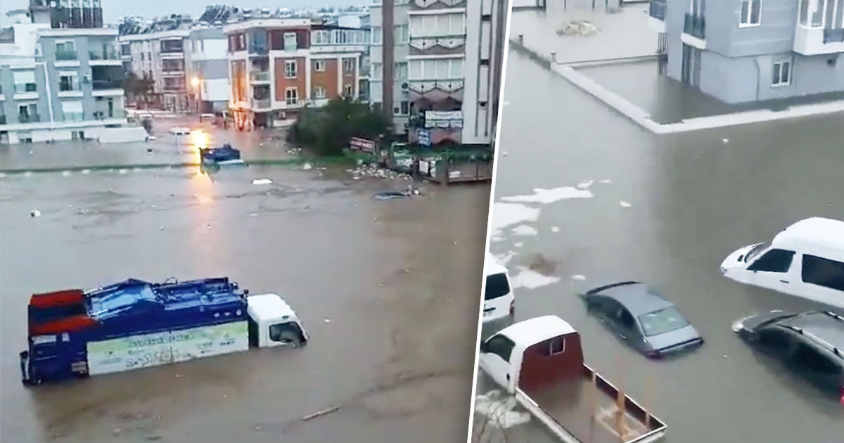 Популярный турецкий курорт Анталия едва не ушел под воду из-за ливня. Коллаж Point.md.