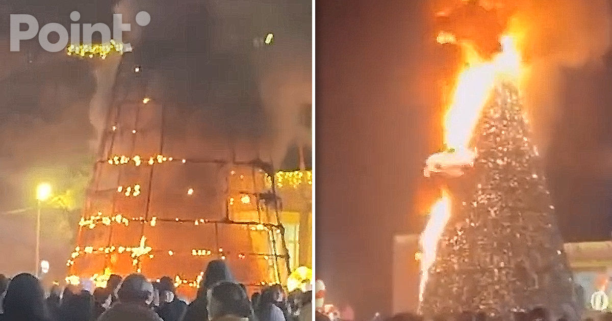 Un pom de Crăciun a ars complet în timpul ceremoniei de aprindere a luminilor în Georgia.