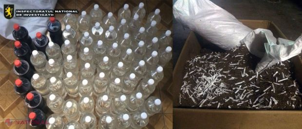 Un bărbat îmbutelia sute de litri de alcool contrafăcut. Foto: igp.md