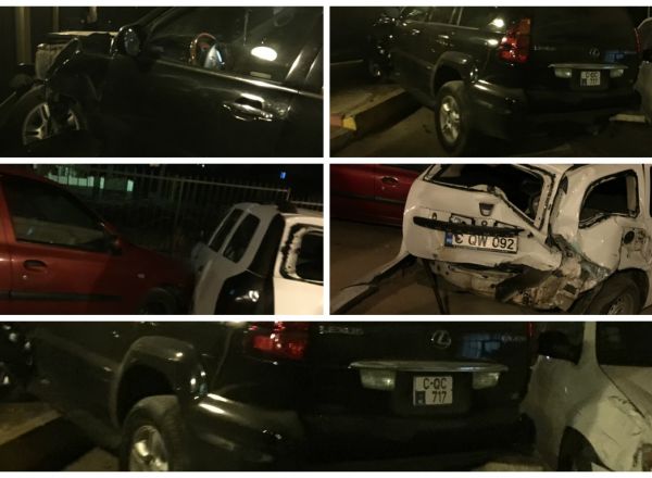 A intrat cu Lexus-ul in 5 masini parcate pe o strada din Durlesti. Colaj: protv.md