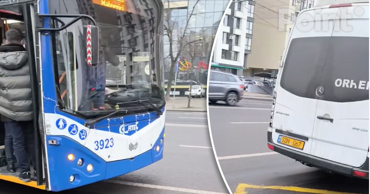 Accident la Chișinău: Un troleibuz s-a tamponat cu un microbuz.