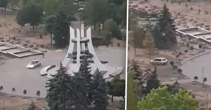 Неизвестный водитель устроил дврифт в Афганском парке на Рышкановке.