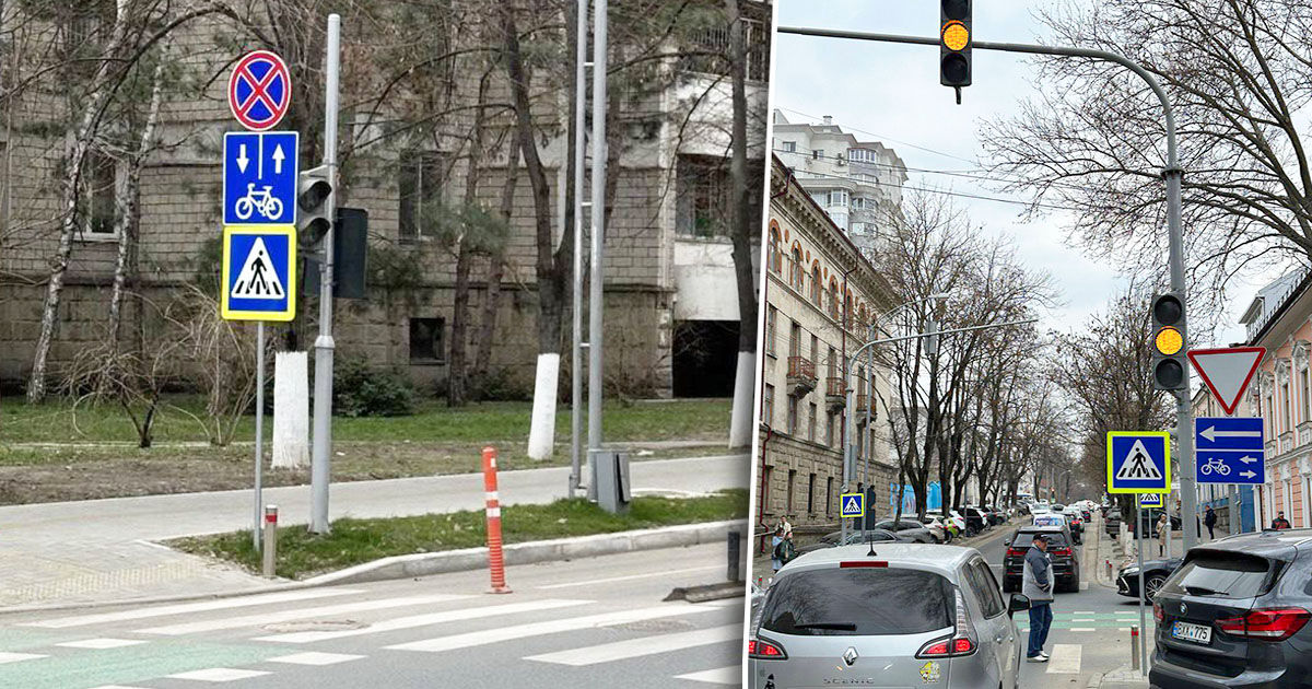 На столичной улице 31 Августа начали работать модернизированные светофоры. Коллаж: Point.md