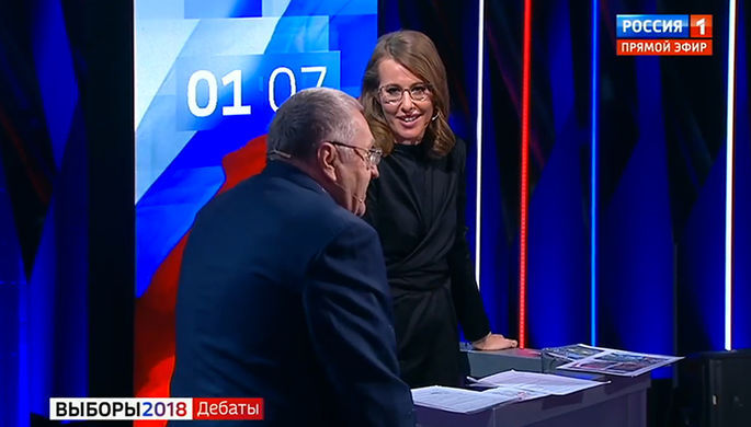 Собчак и Жириновский снова повздорили на дебатах. Фото: Телеканал «Россия 1»