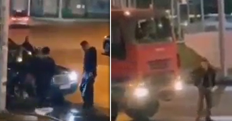 В Кишиневе сняли на видео, как мужчина бросается под машину. Коллаж Point.md.