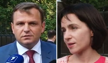 Лидер «Платформы Достоинство и Правда» Андрей Нэстасе и председатель партии «Действие и Солидарность» Майя Санду.