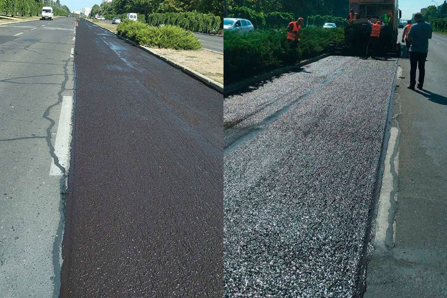 На бульваре Дачия началась обработка дорожного полотна по технологии Slurry Seal.