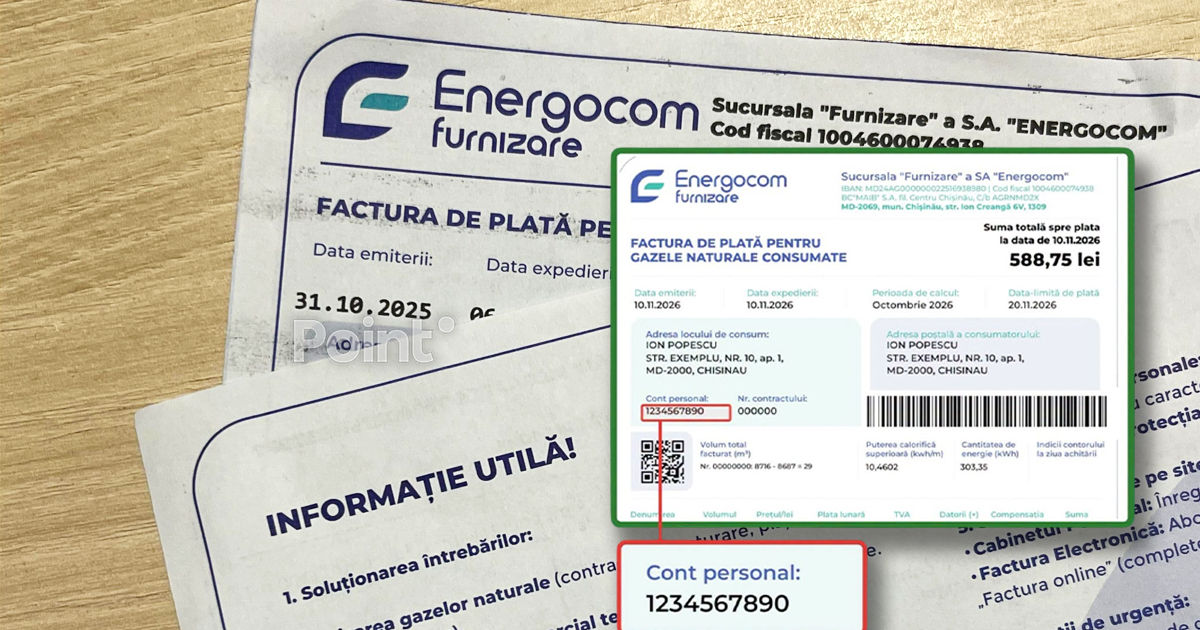 Energocom: De la 1 noiembrie se va schimba codul de identificare pentru achitarea facturilor pentru gaze.