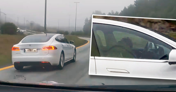 В Норвегии пьяный водитель Tesla уснул при движении на автопилоте. Коллаж: Point.md.